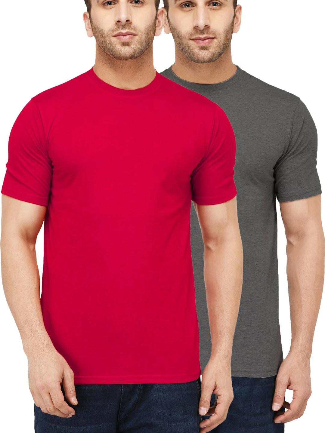 Kroptee Men Red & Grey Pack Of 2 Regular Casual T-shirt