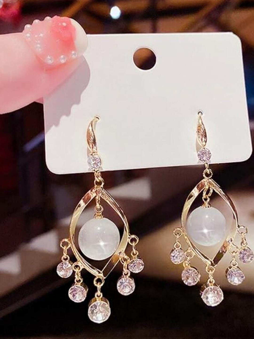 AKISON JEWELS Gold-Tone Stones Drop Earrings