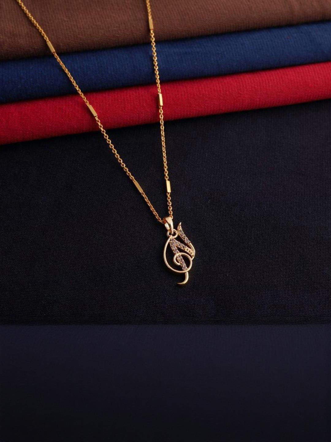 CLONEO Gold-Plated Letter N Shaped Stone Studded Pendant With Chain