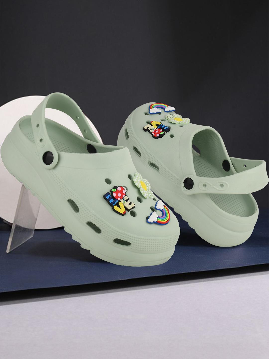 GOKIK Women Green Clogs with Cute Cartoon Charms