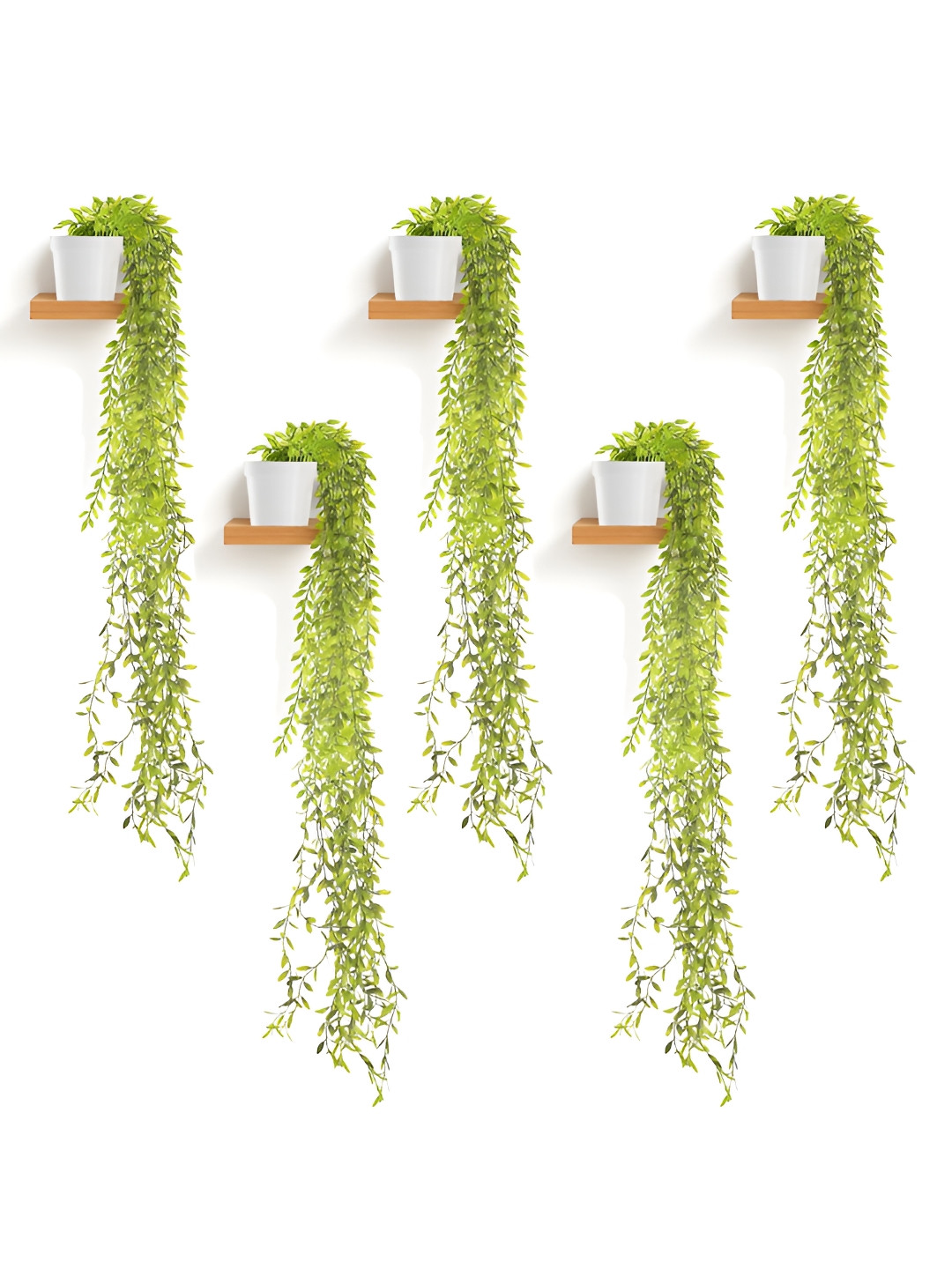 Kuber Industries White & Green 5 Pieces Artificial Plants With Pot