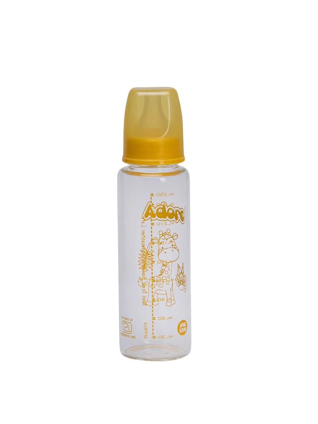 Adore Kids Glaze Senior 2 Stage Glass Feeding Bottle - 250 ml - Yellow