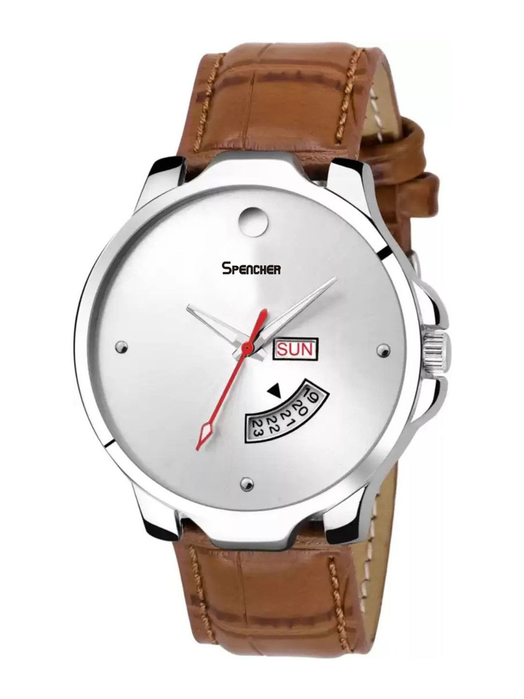 SPENCHER Men Leather Straps Analogue MultiFunction Watch SMW Moon Silver Dial DD STrap