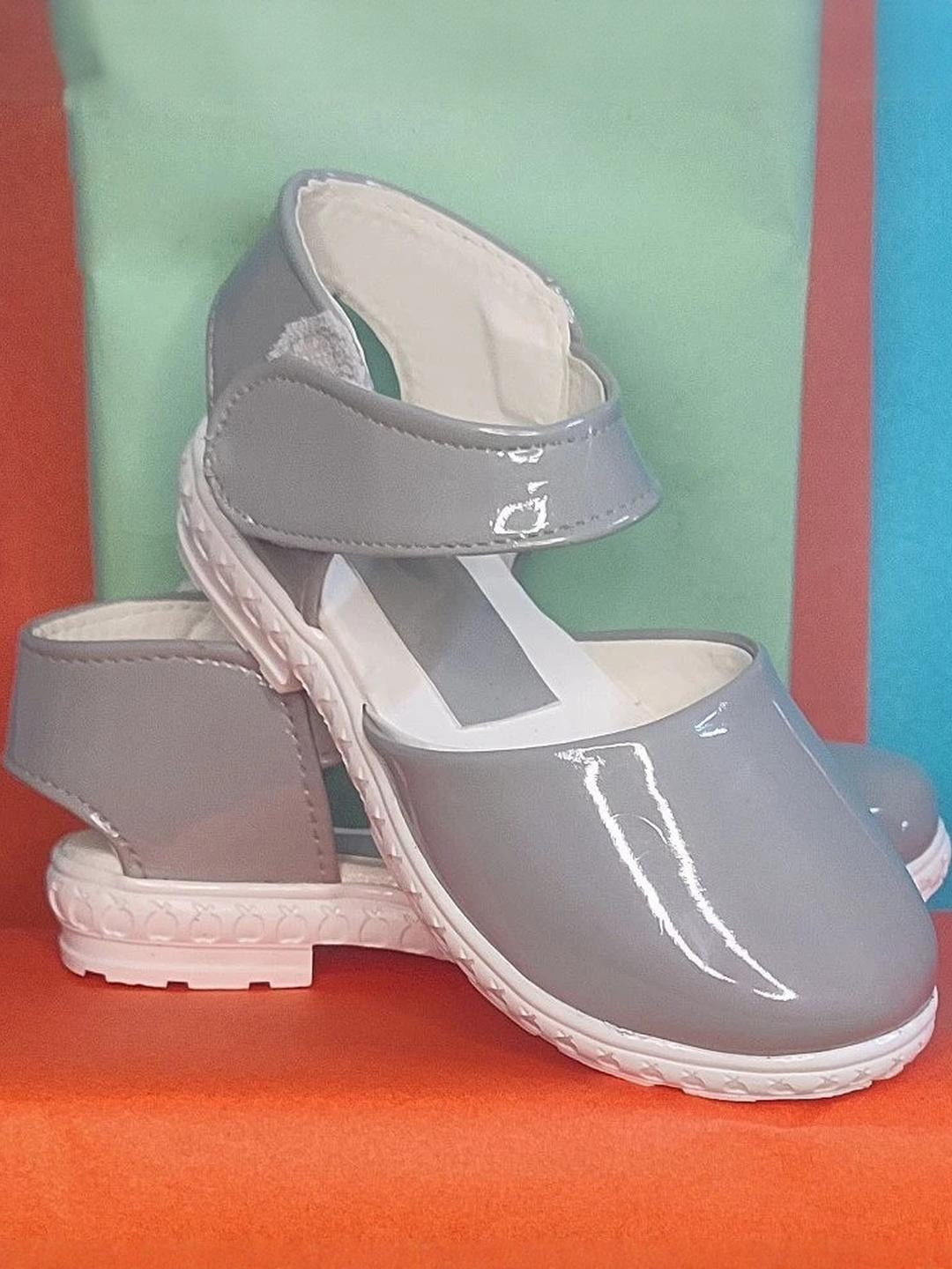 NEW LATEST Girls Grey Leather Velcro Comfort Sandals