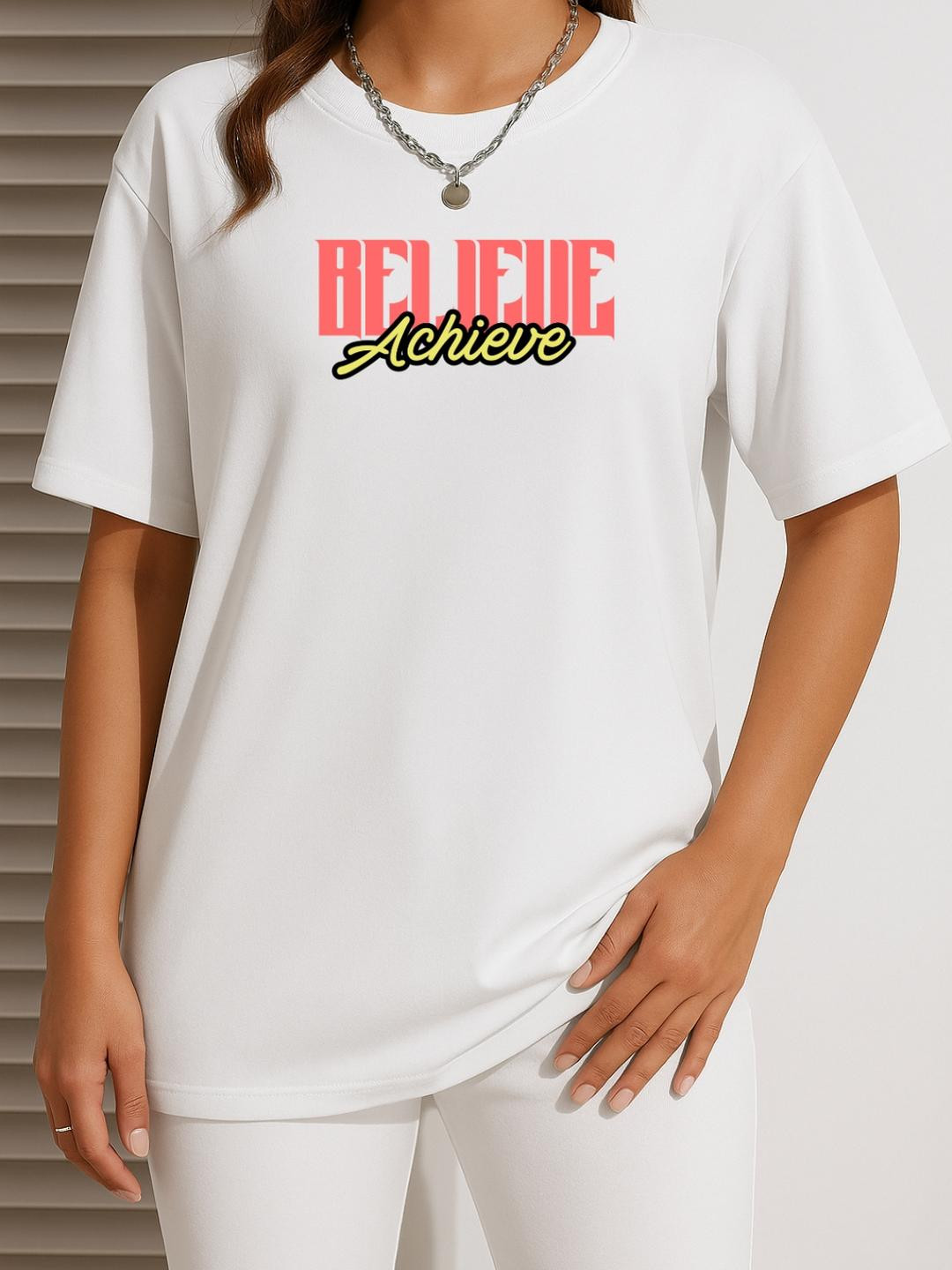 Women White Oversized Typography T-Shirt