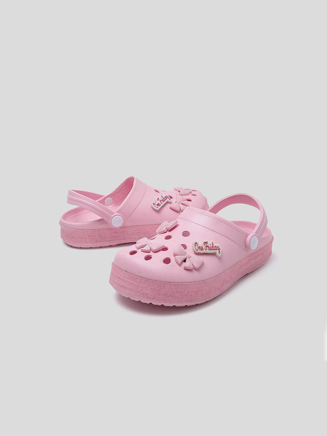One Friday Girls Rubber Glitter Bow Clogs with Strap