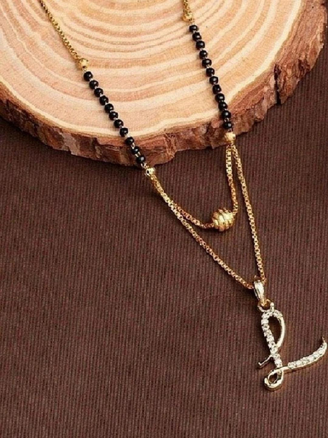 CLONEO Gold-Plated Artificial Beads Mangalsutra with Letter Pendant