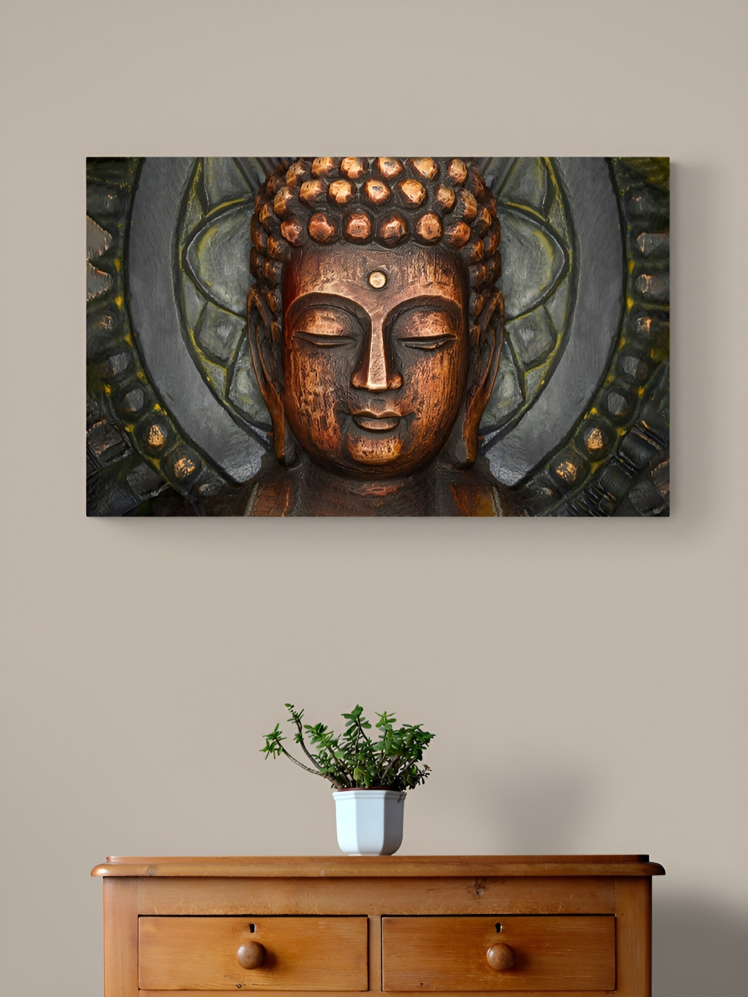 Tushaco Handicrafts Grey & Bronze-Toned 1 Piece Buddha Religious Canvas Wall Art