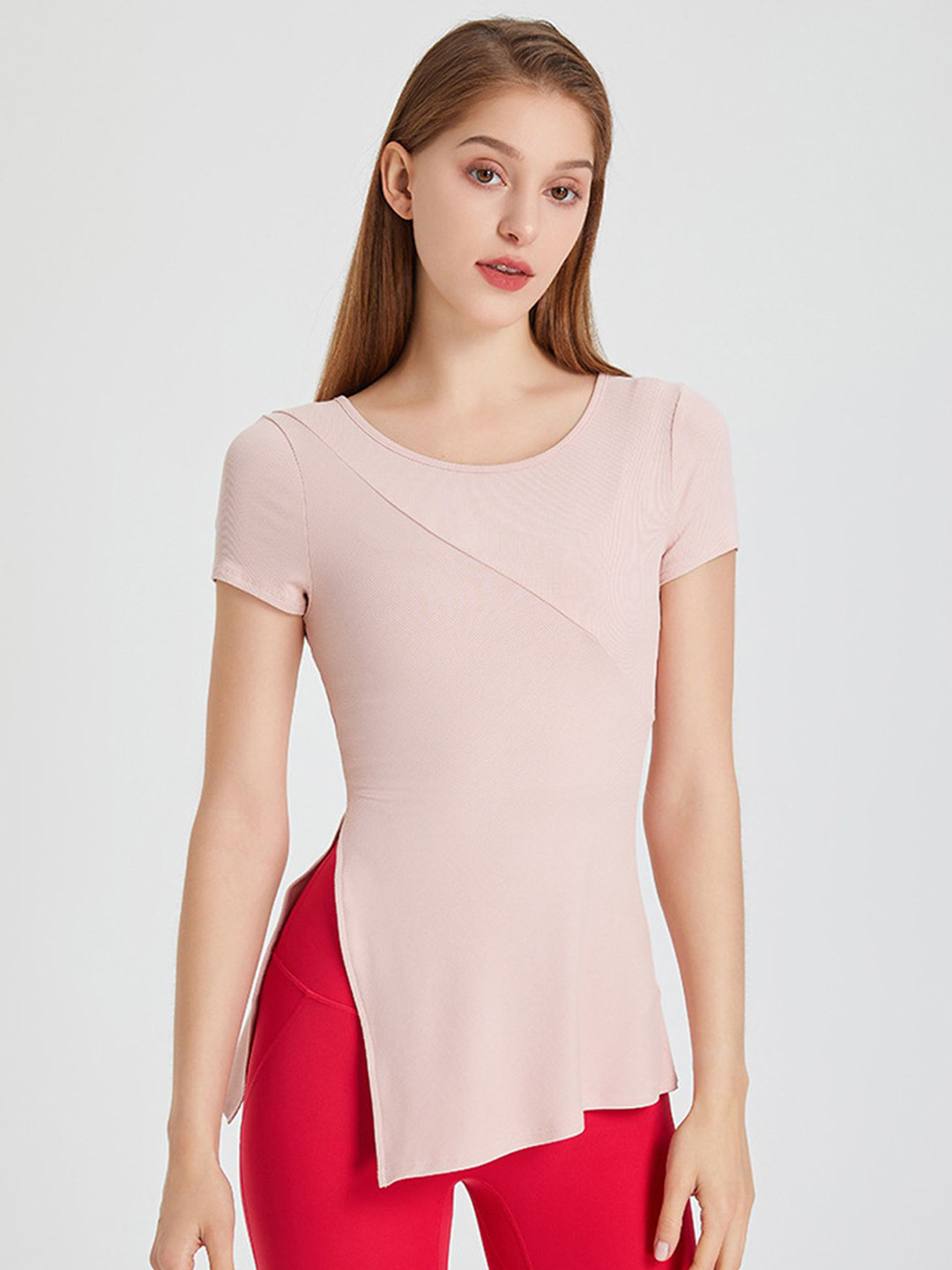 LULU & SKY Women Round Neck Diagonal Hem Top