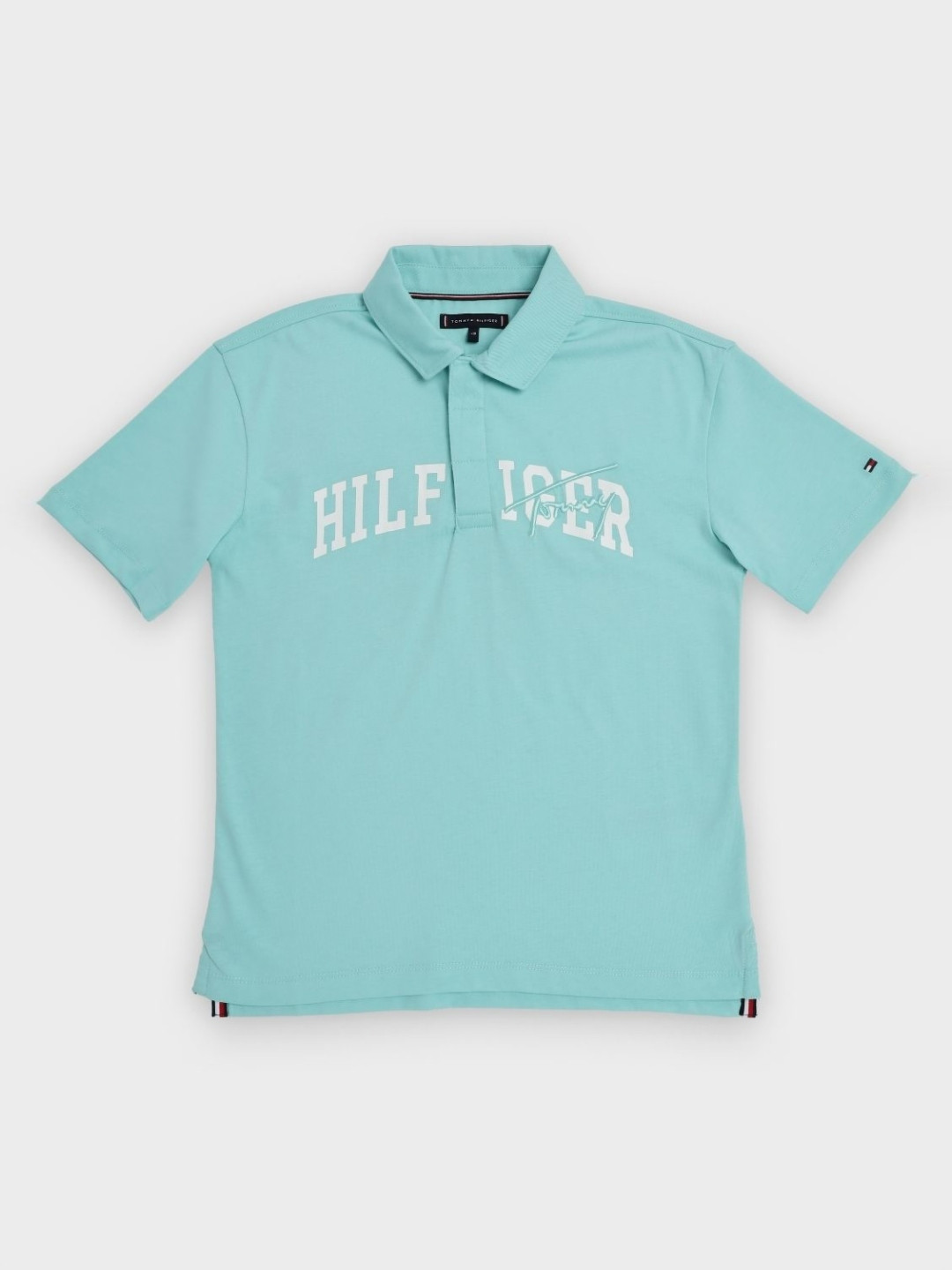 Tommy Hilfiger Boys Brand Logo Printed Polo Collar Relaxed Fit Cotton T-shirt
