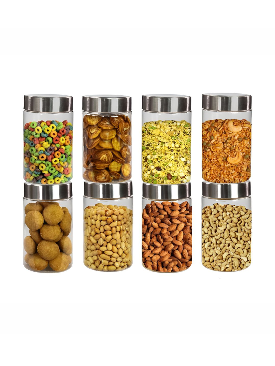 Pearlpet Transparent & Silver Toned 8 Pieces Easy to Clean Containers 1L
