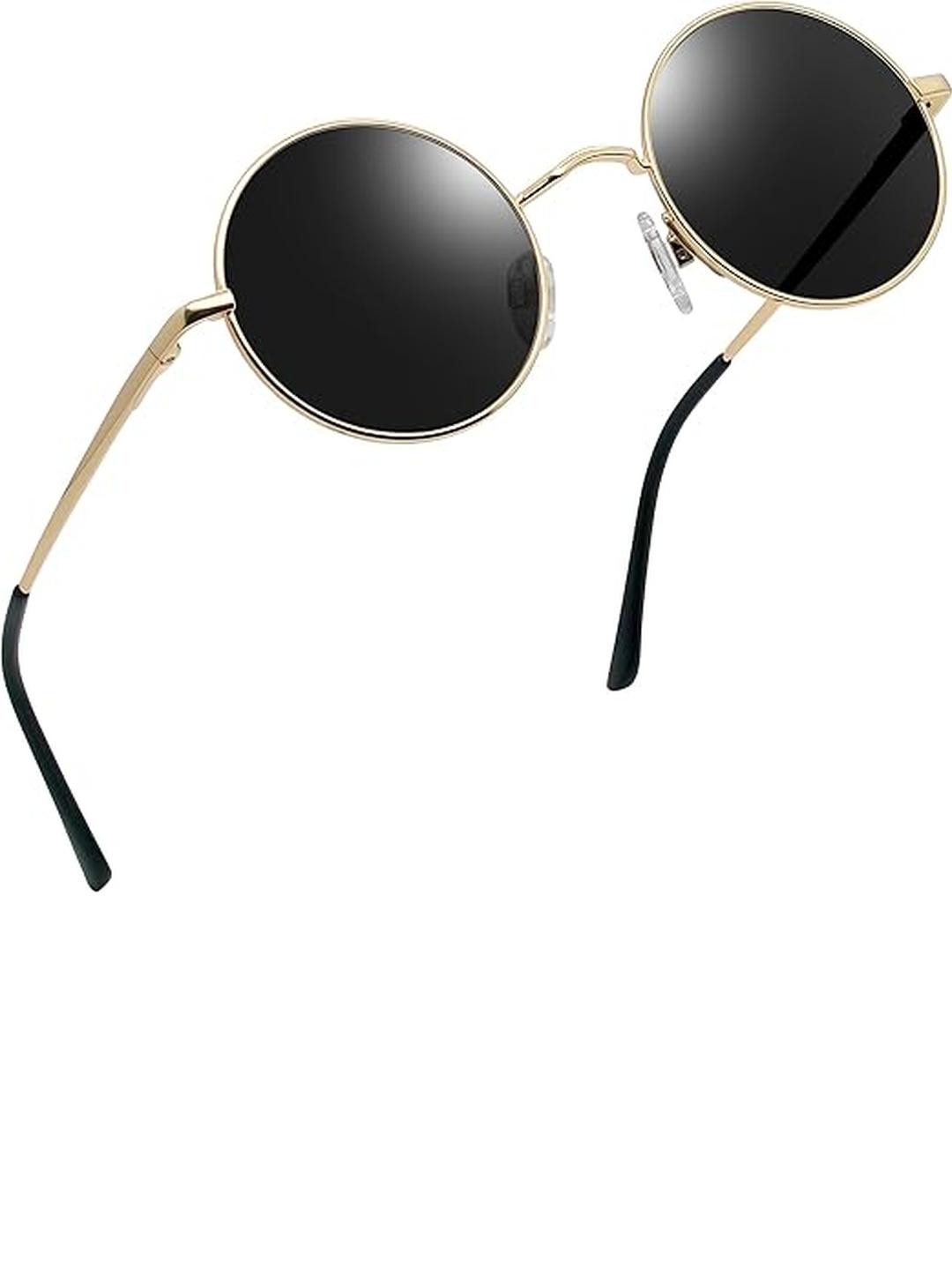 Arzonai Unisex Black Lens & Gold-Toned Round Sunglasses with UV Protected Lens