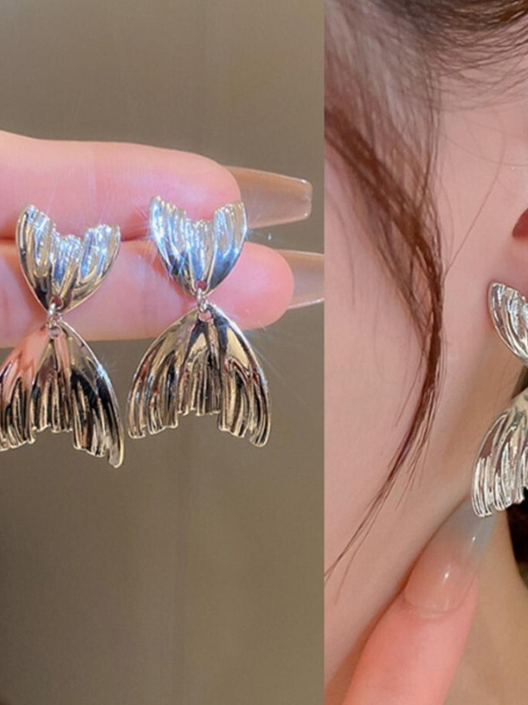 AKISON JEWELS Sillver Plated Fish Tail Studs Earrings