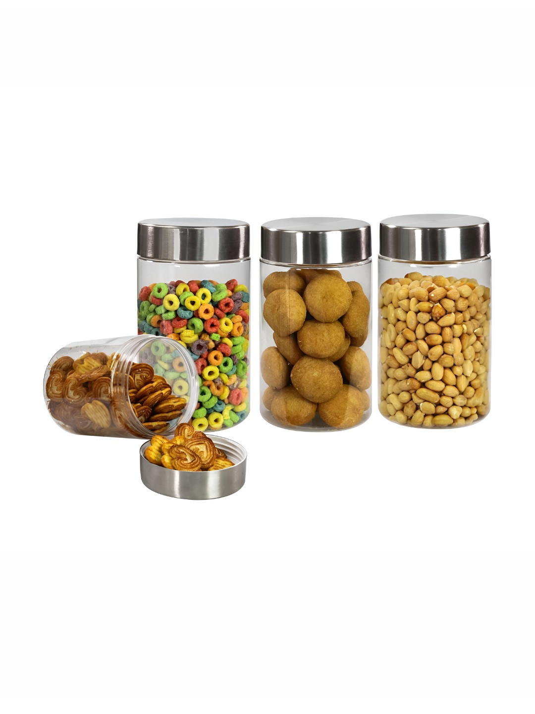 Pearlpet Transparent & Silver Toned 4 Pieces Easy to Clean Containers 1L
