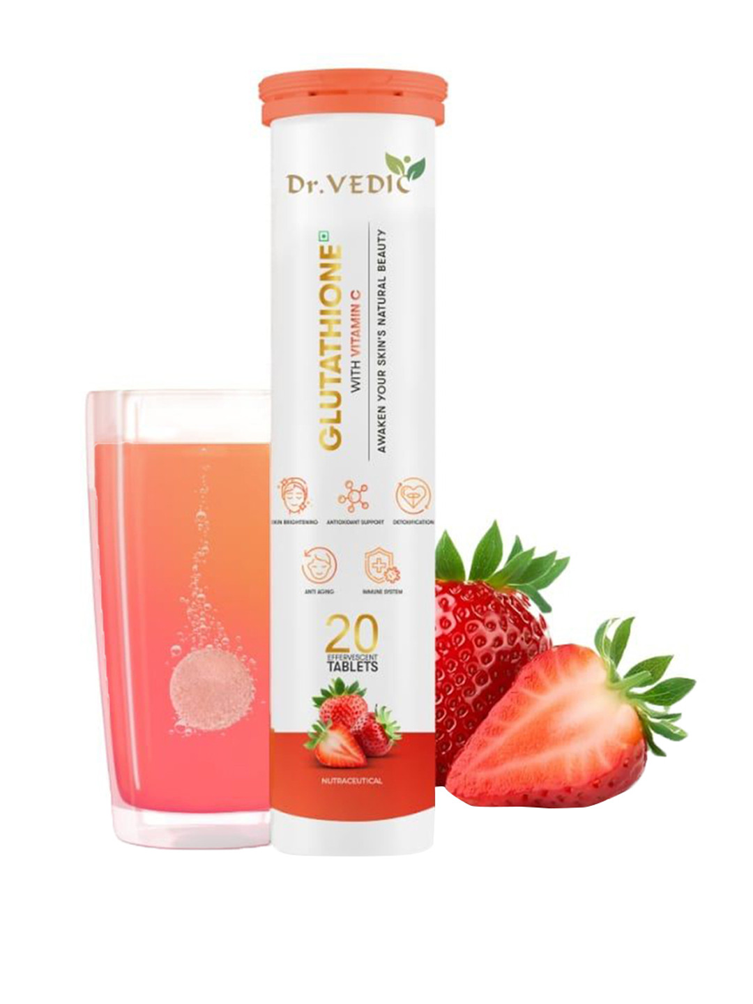 Dr Vedic Glutathione Effervescent Tablets- 20 Tablets - Strawberry