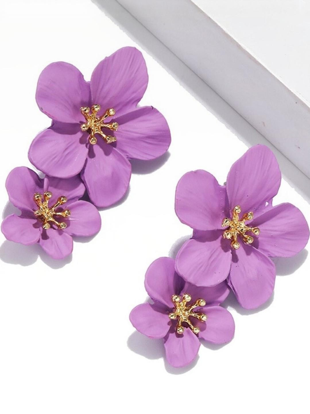 AKISON JEWELS Purple Floral Studs Earrings