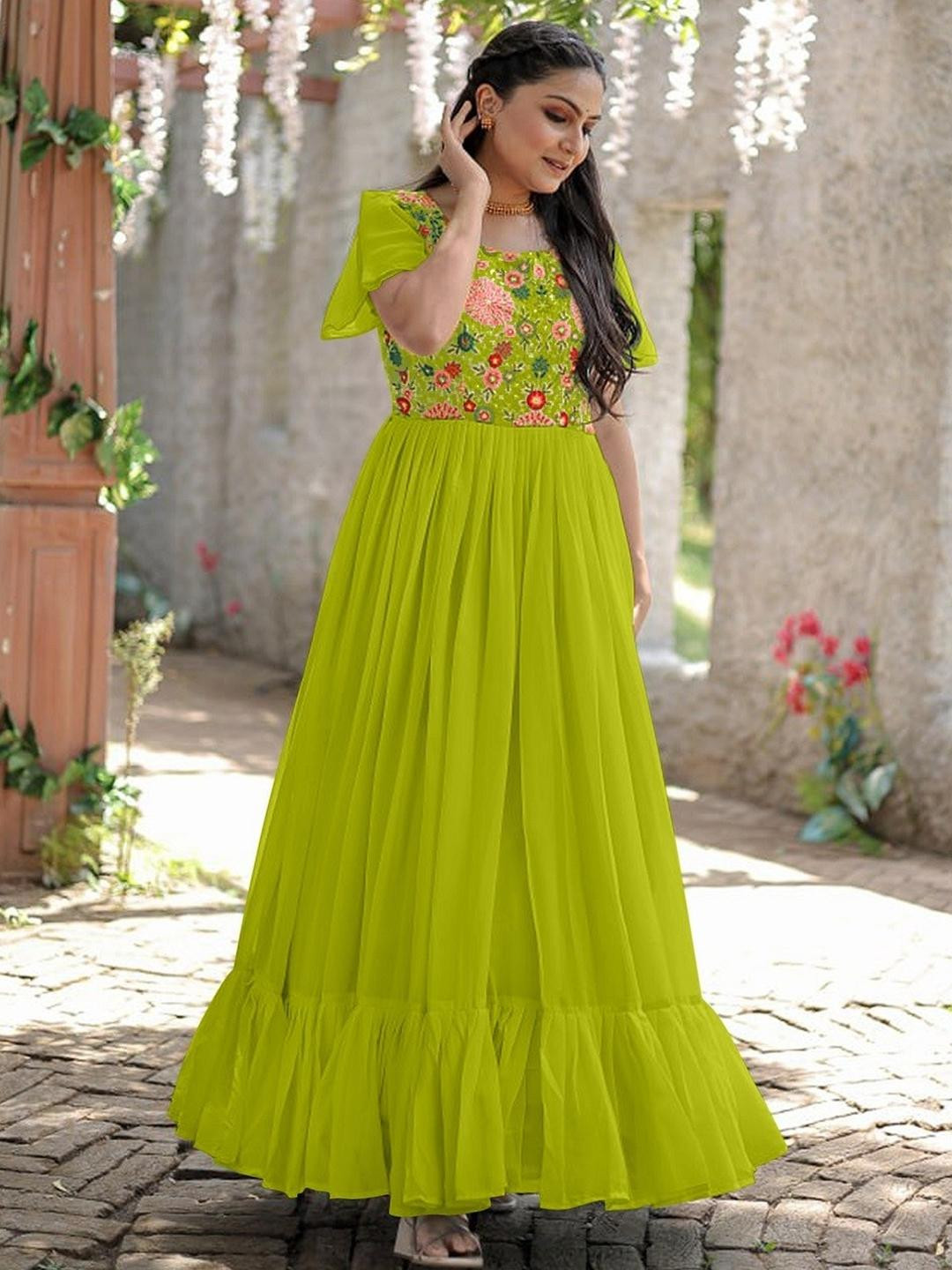 GADHESARIYA Lime Green Georgette Dresses