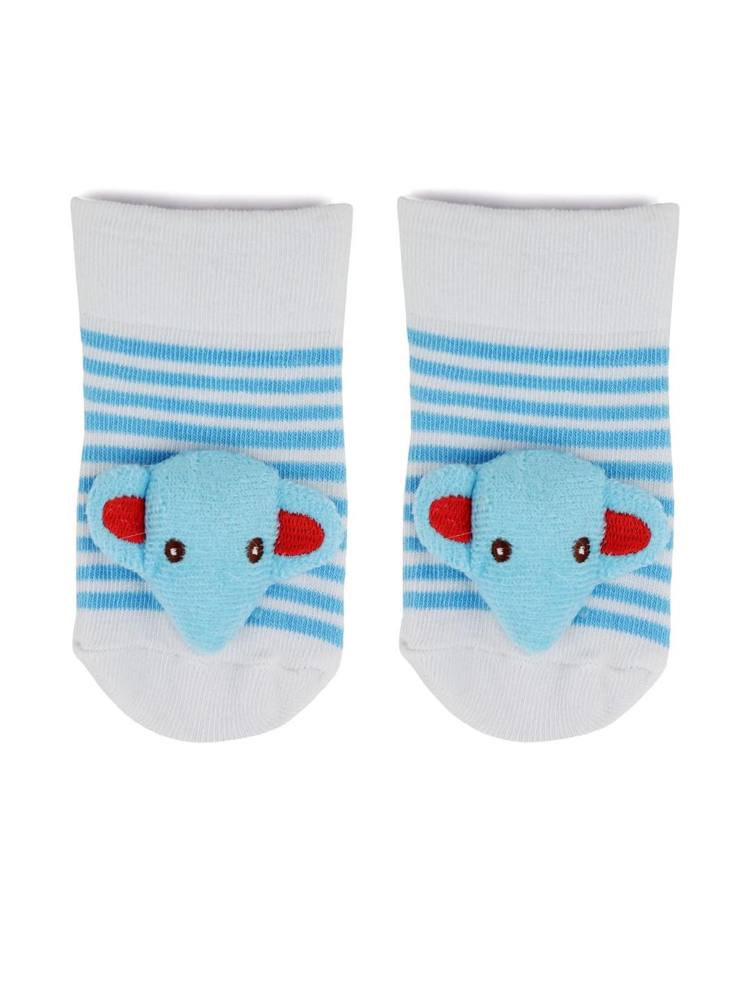 Baby Bloom Baby Boys & Girls 0 To 2 Years 1 Pair Cotton Elephant Face Ankle Socks/ Booties (Toe to Heel Length - 12 cm, Sky Blue, White)
