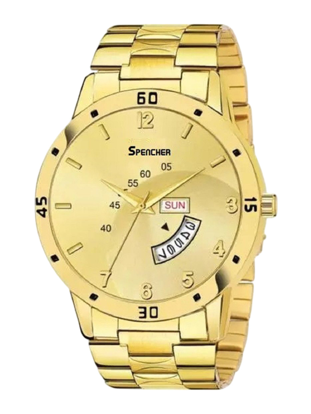 SPENCHER Men Stainless Steel Straps Analogue Watch SMW 494GP Half Circle Golden DD