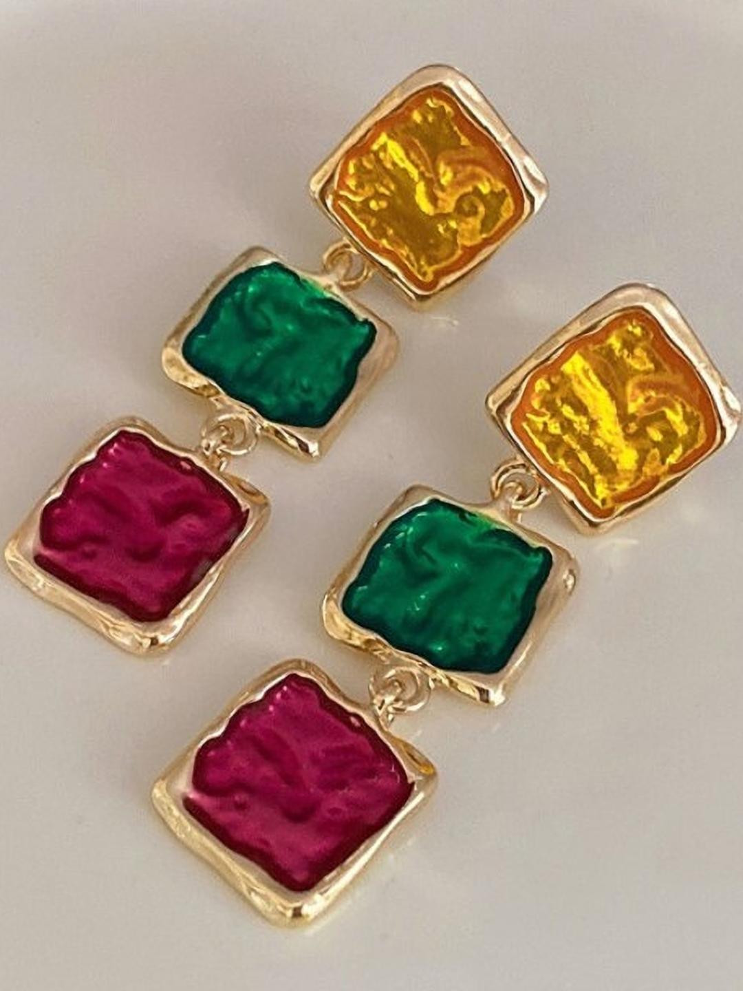 AKISON JEWELS Women Alloy Gold-Plated Square Shaped Earrings