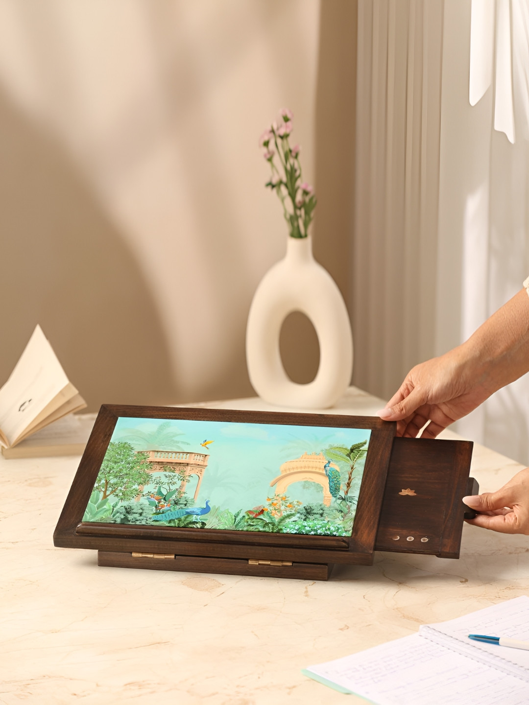 Ritualistic Brown & Green 2Pcs Printed Wooden Foldable Laptop Tables