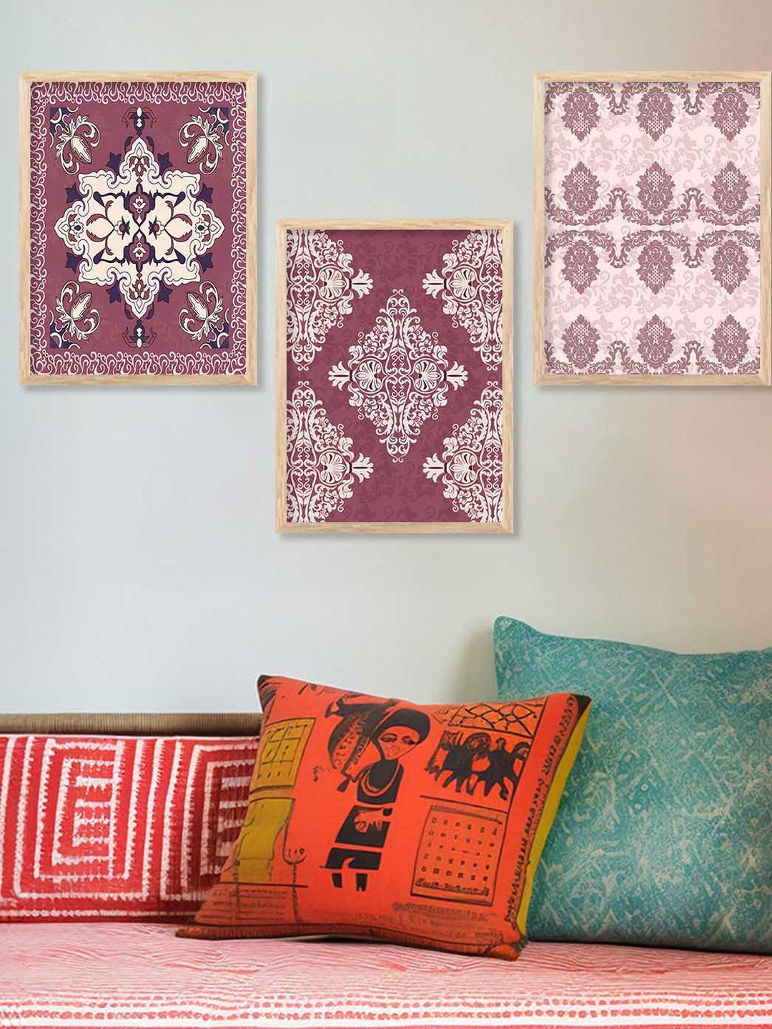 WALLLANE Purple & Pink 3 Piece Modern Wall Art With Frame