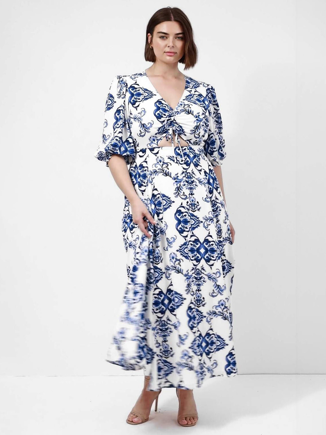 CURVE BY KOTTY Wmen Floral Printed Cut-Outs A-Line Maxi Dress