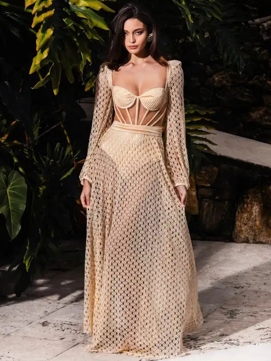 Miss Mosa By Akanksha  Laurel Statement Beach Dress-Swimsuit With Attached Skirt-Resortwear