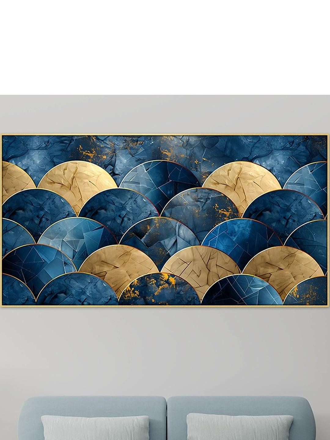 DEKORSTATION Blue & Gold-Toned 2 Piece Canvas Abstract Wall Paintings