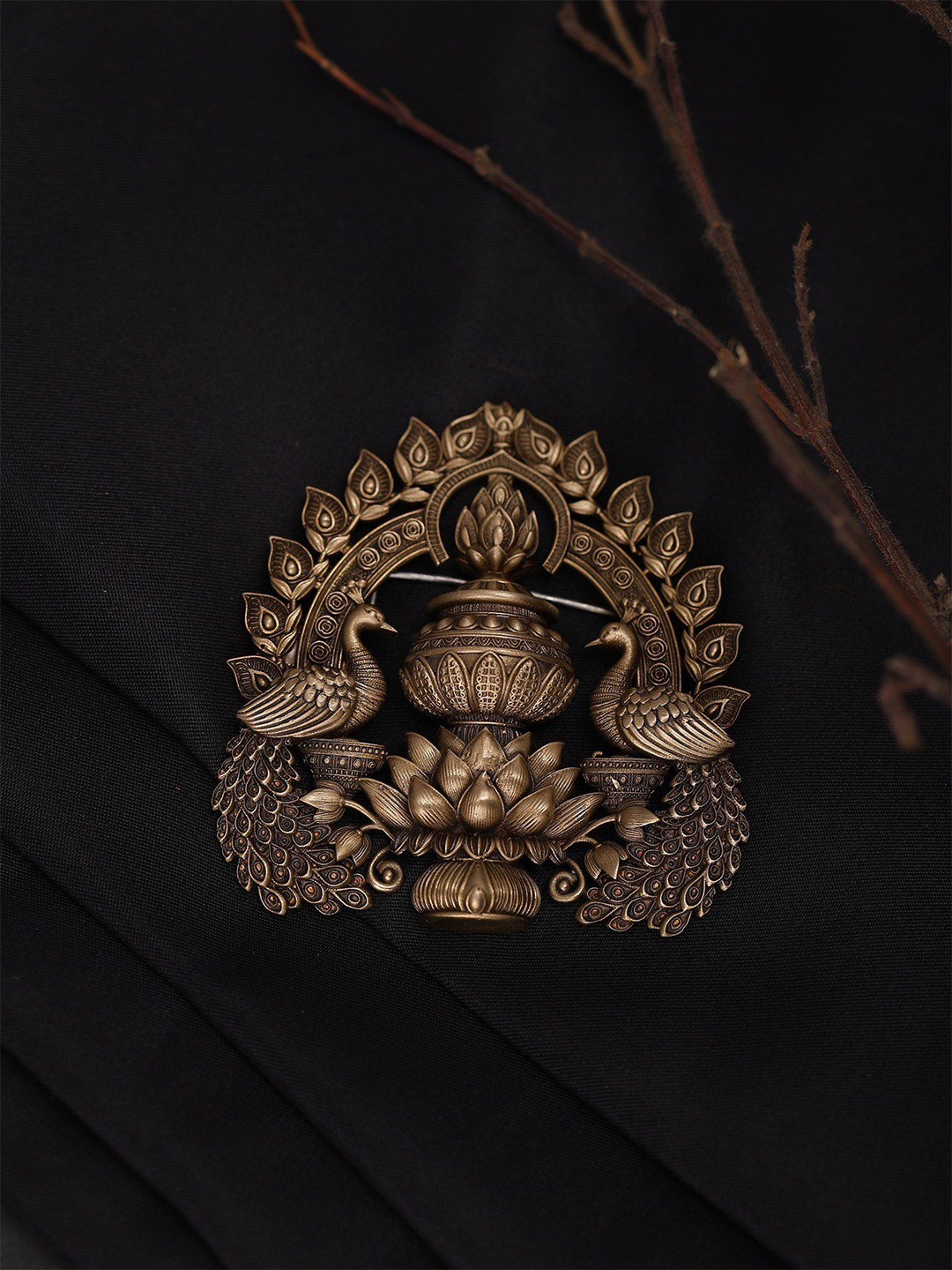 Exotic India Tibetan Buddhist Stupa Brooch with Peacock