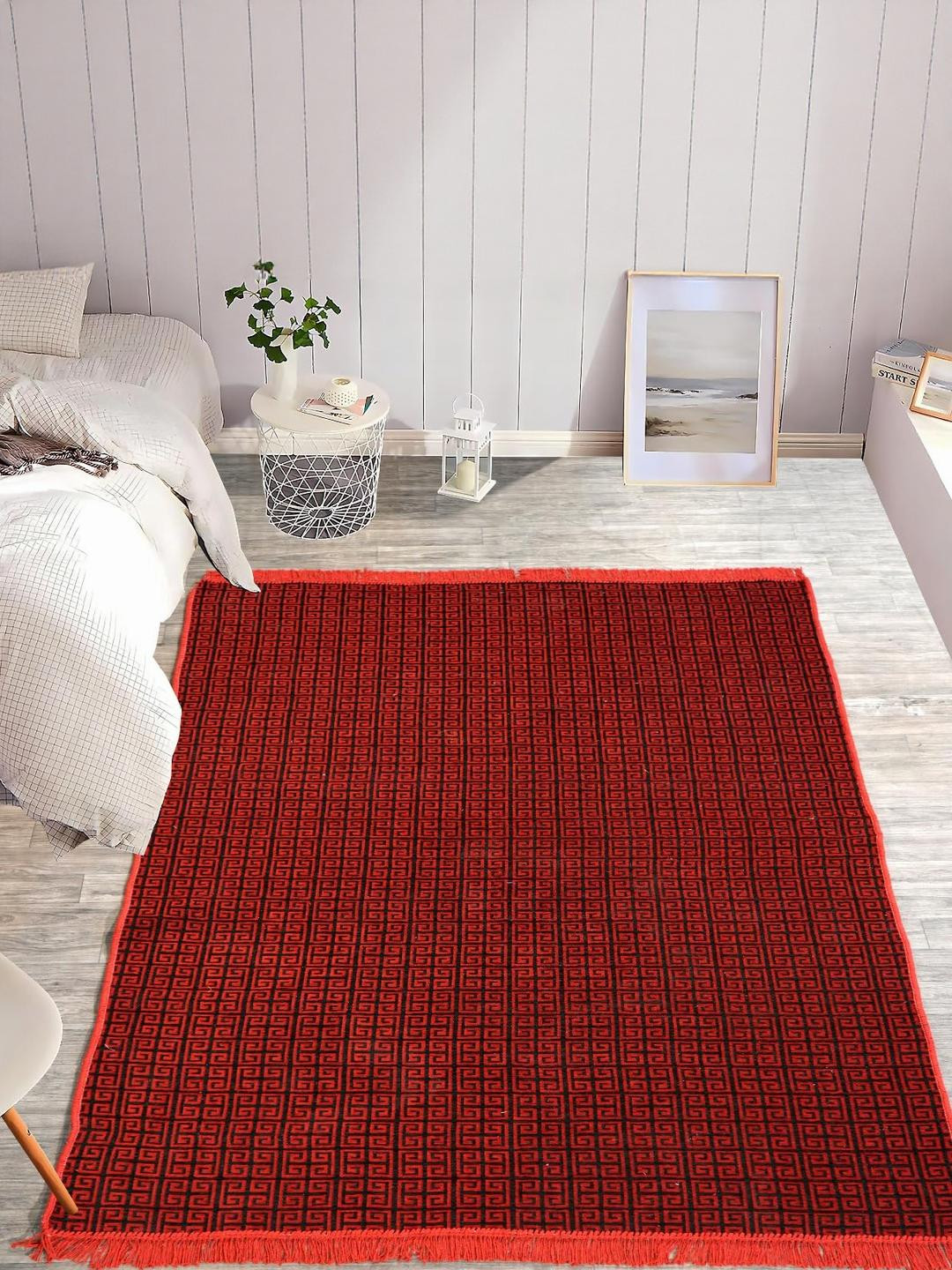 Furnishing Hut Red Floral Anti-Skid Carpet