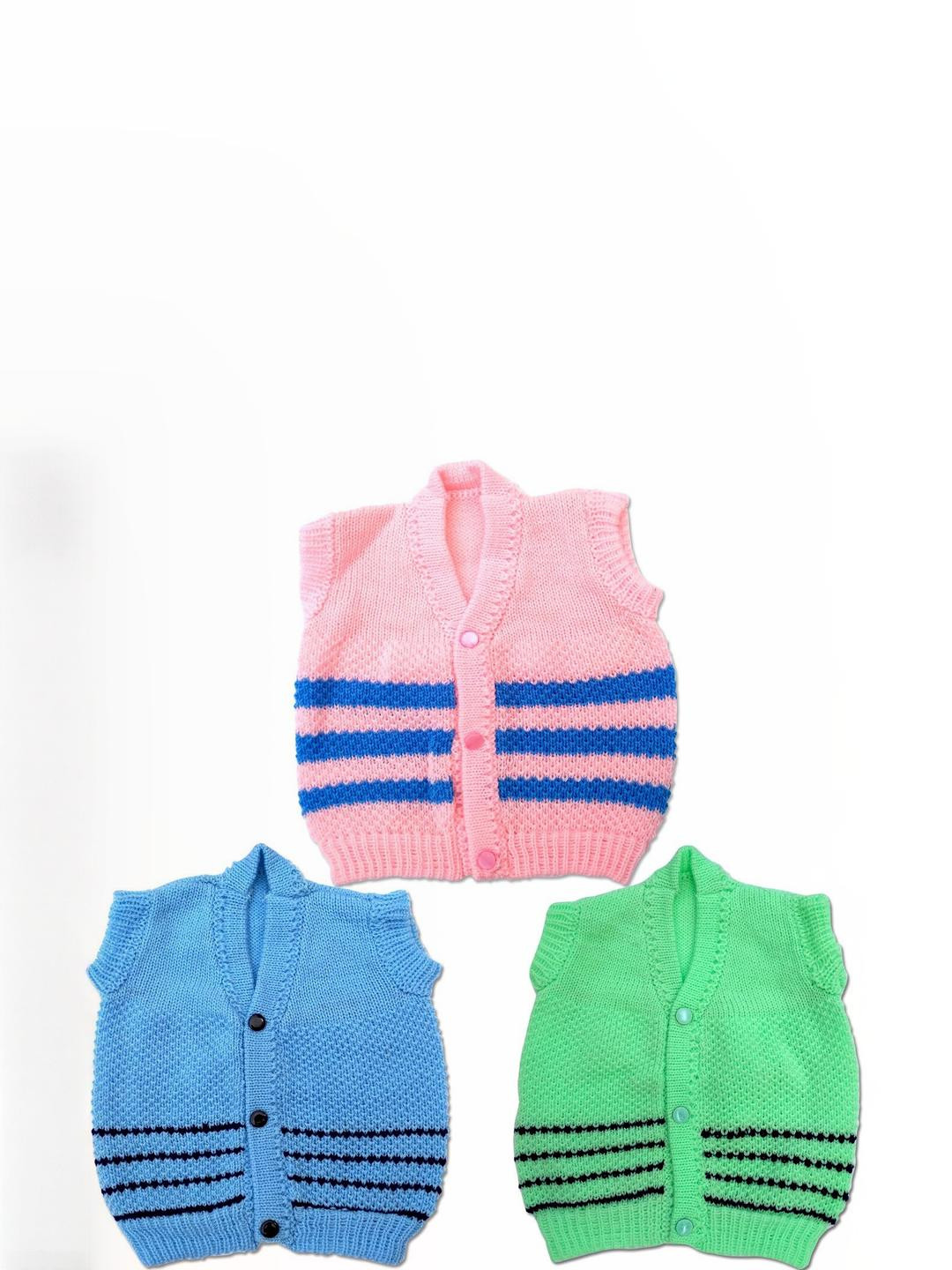 KIDSKA Kids Striped Woolen Sweaters - Pack Of 3