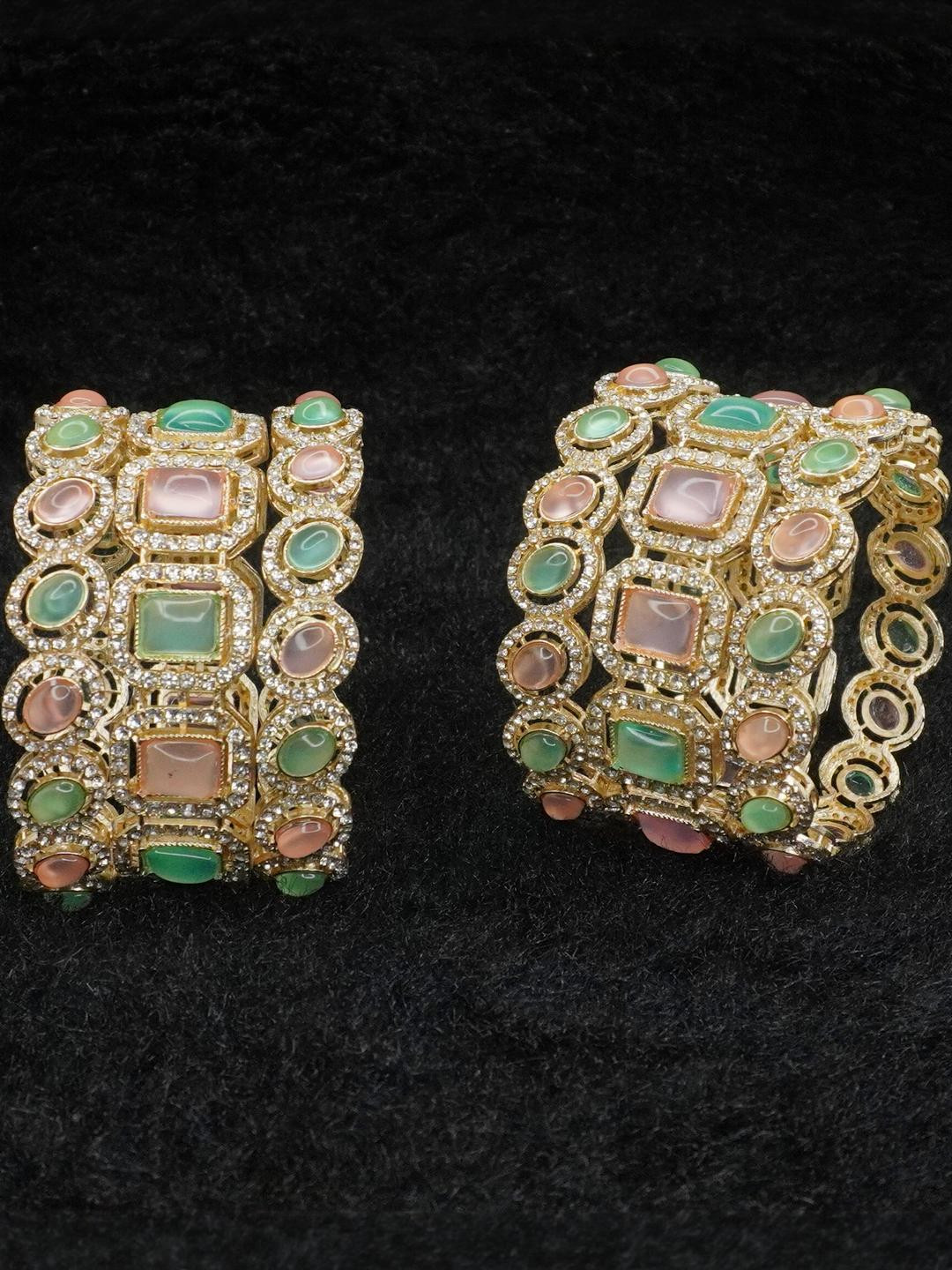 Panini jewels Set Of 6 Gold Plated Artificial Stones and Beads Bangles