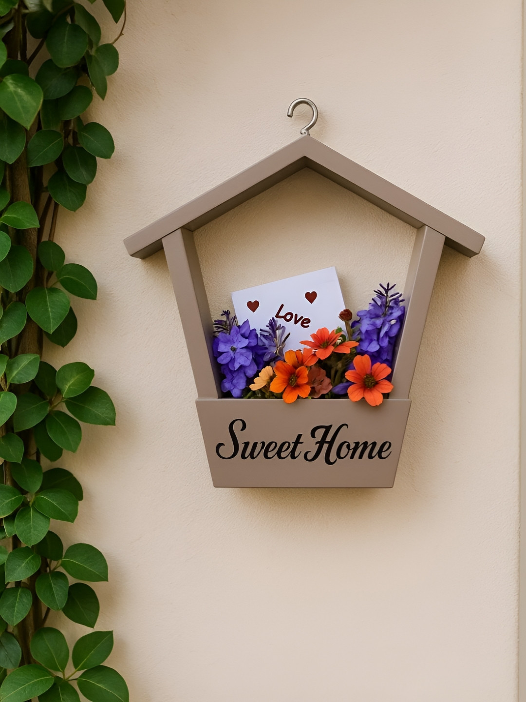 GLOBALLY INDIAN Welcome Wood Floral Matte Hanging Hall Wall Hangings-3.9In