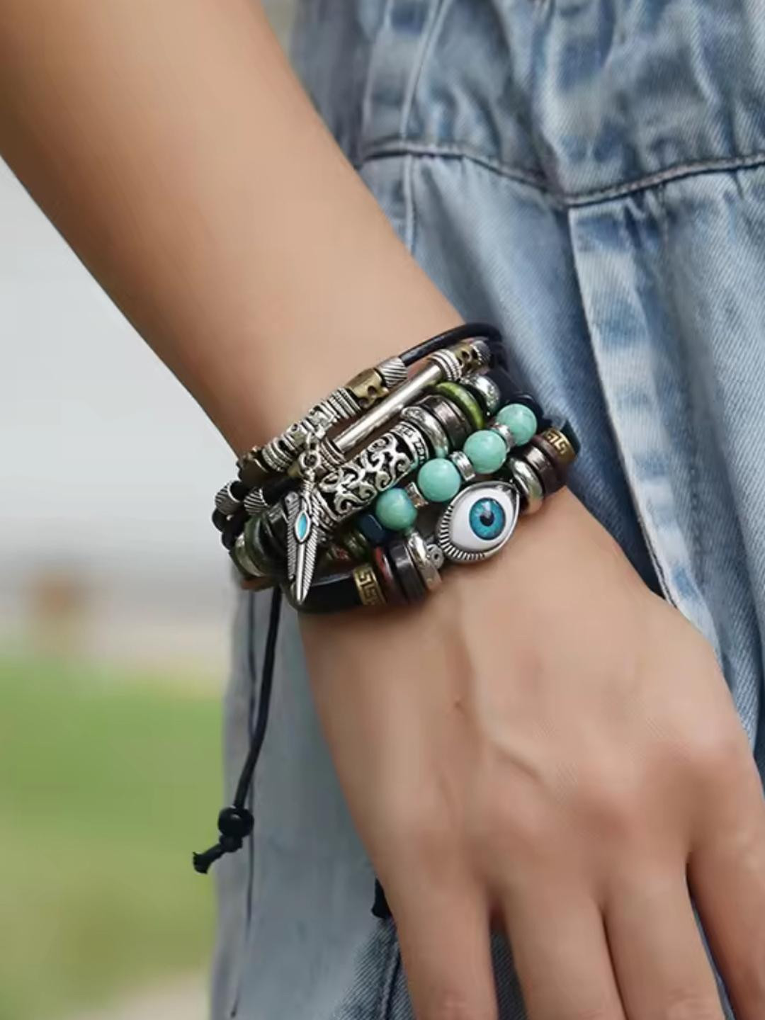 Nitant Unisex Brown Blue Evill Eye Multistrand Bracelet