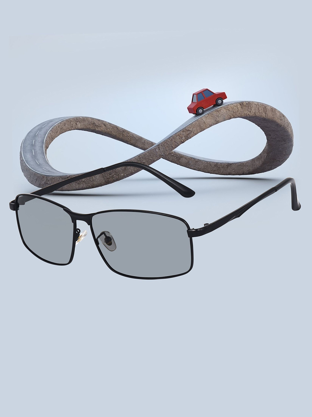 Peter Jones Eyewear Unisex Grey Lens & Black Rectangle Sunglasses With UV Protection