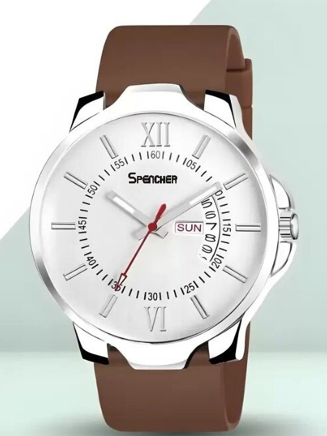 SPENCHER Men Analogue Multi Function Watch SW Dope2 White Dial Brwon Silicon StrapDD