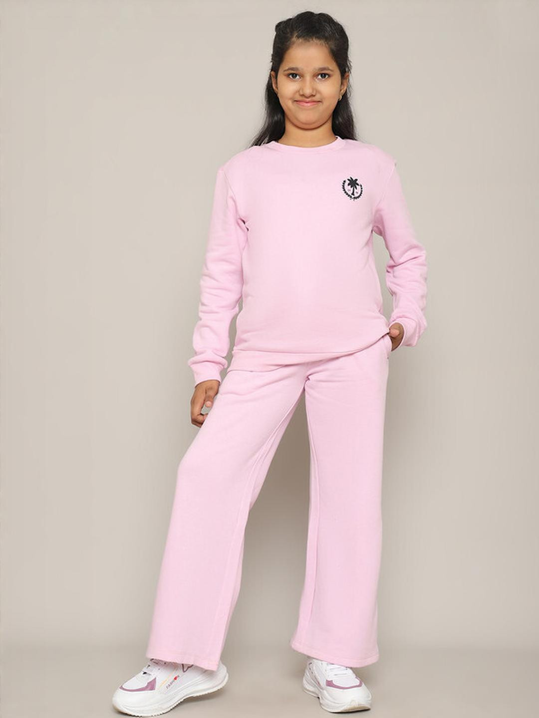 MOONAAH Girls Solid Round Neck T-Shirt With Tights