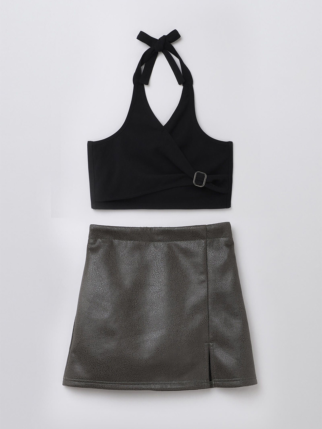 taffykids Girls Tie Up Halter Neck Crop Top With Skirt