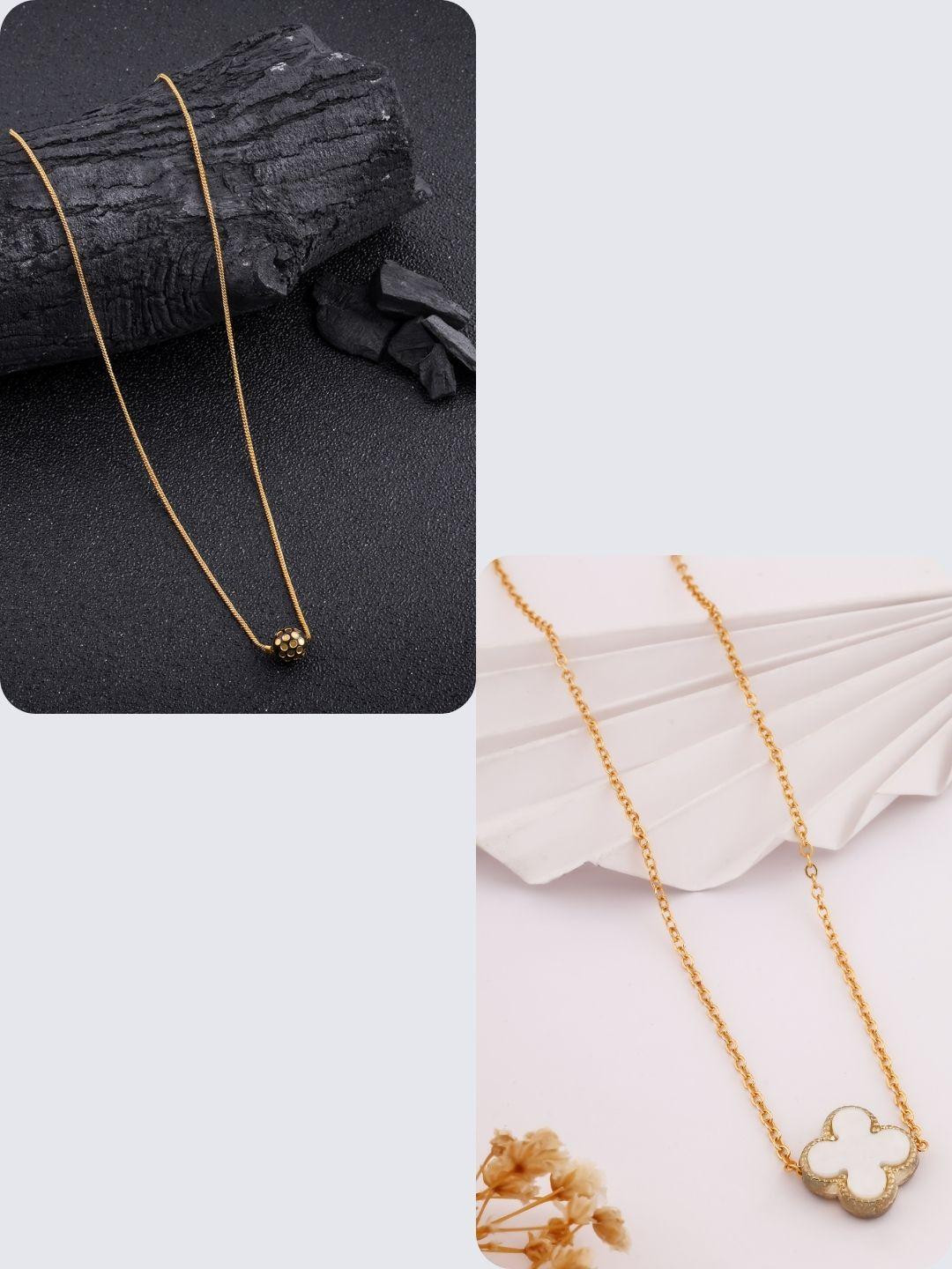 DressBerry Women Pack Of 2 Gold-Plated Stainless Steel Artificial Beads S-Hook Necklace