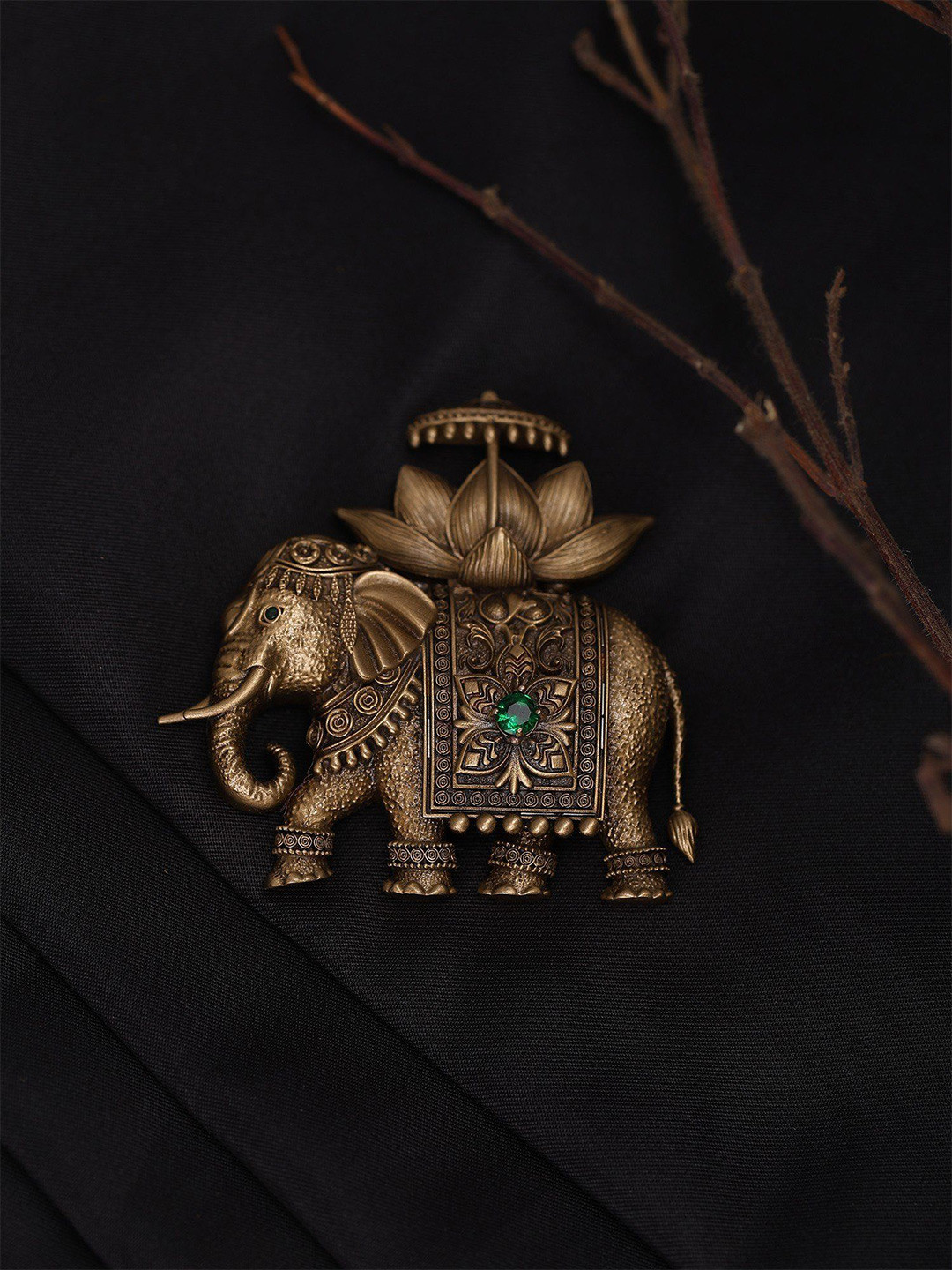 Exotic India Stone Studded Royal Elephant Brooch
