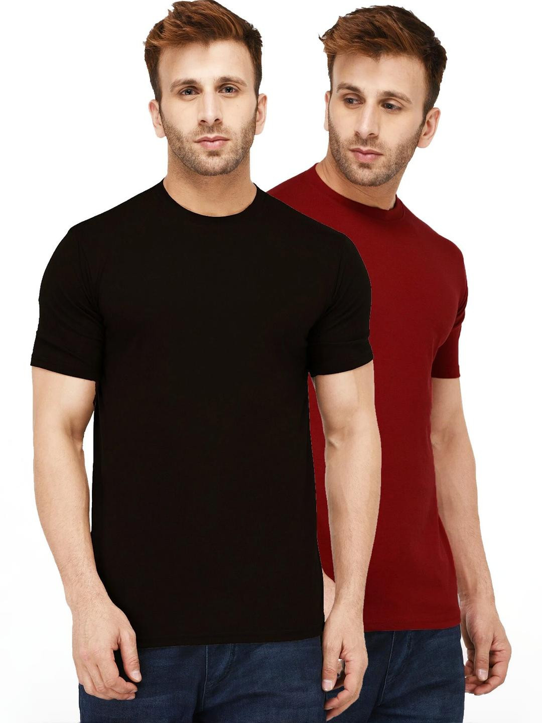 Kroptee MenPack Of 2 Solid Cotton T-shirt