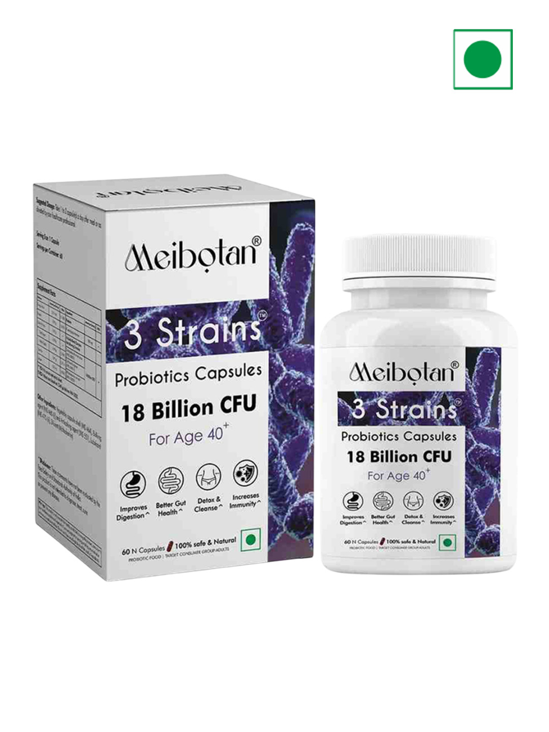 Meibotan 3 Strains 18 Billion CFU Probiotics Capsules - 60 Capsules