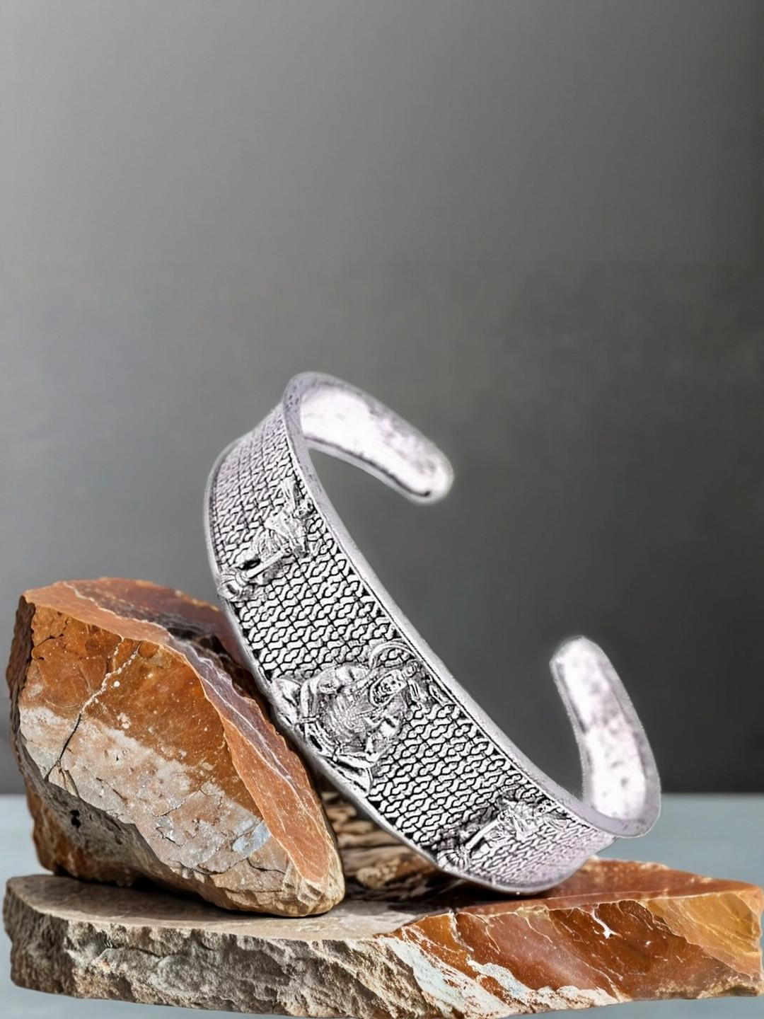 Uniqon Men Hanuman Ji Face Wrist Hand Half Kada Bracelet