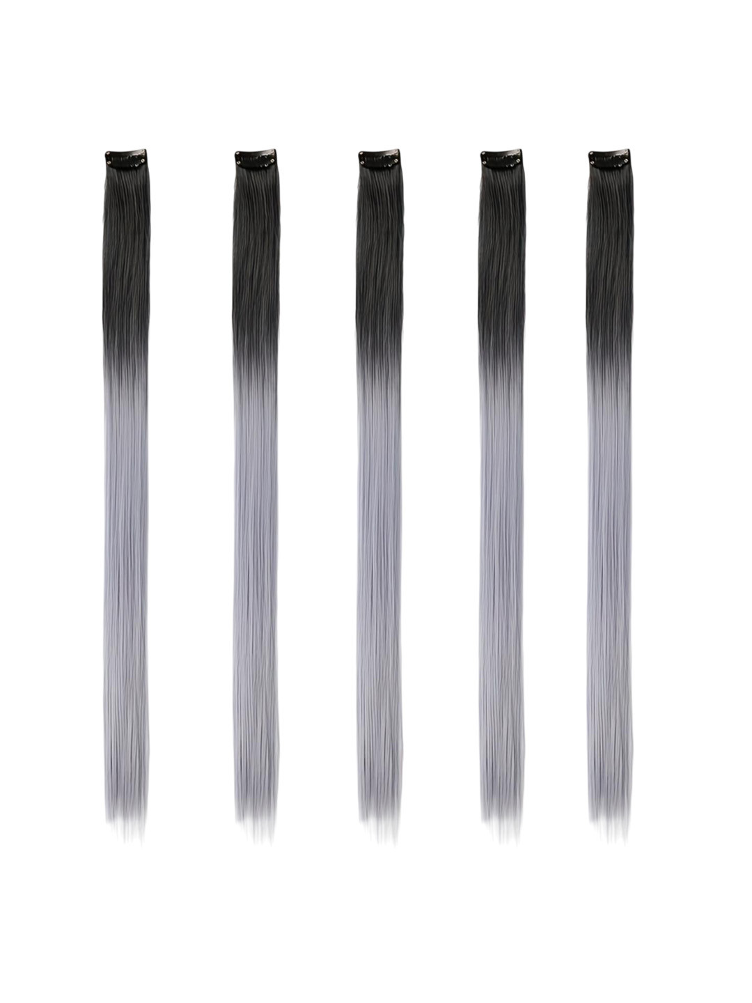 CHANDERKASH Set Of 5 Clip In Straight Colored Stand Hair Extension - Black - 20 Inch