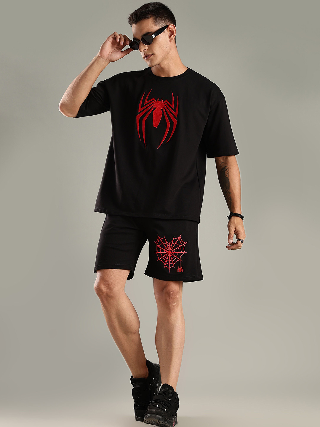 Aerio Embroidered Round Neck T-shirt With Shorts Oversized  Co-Ords