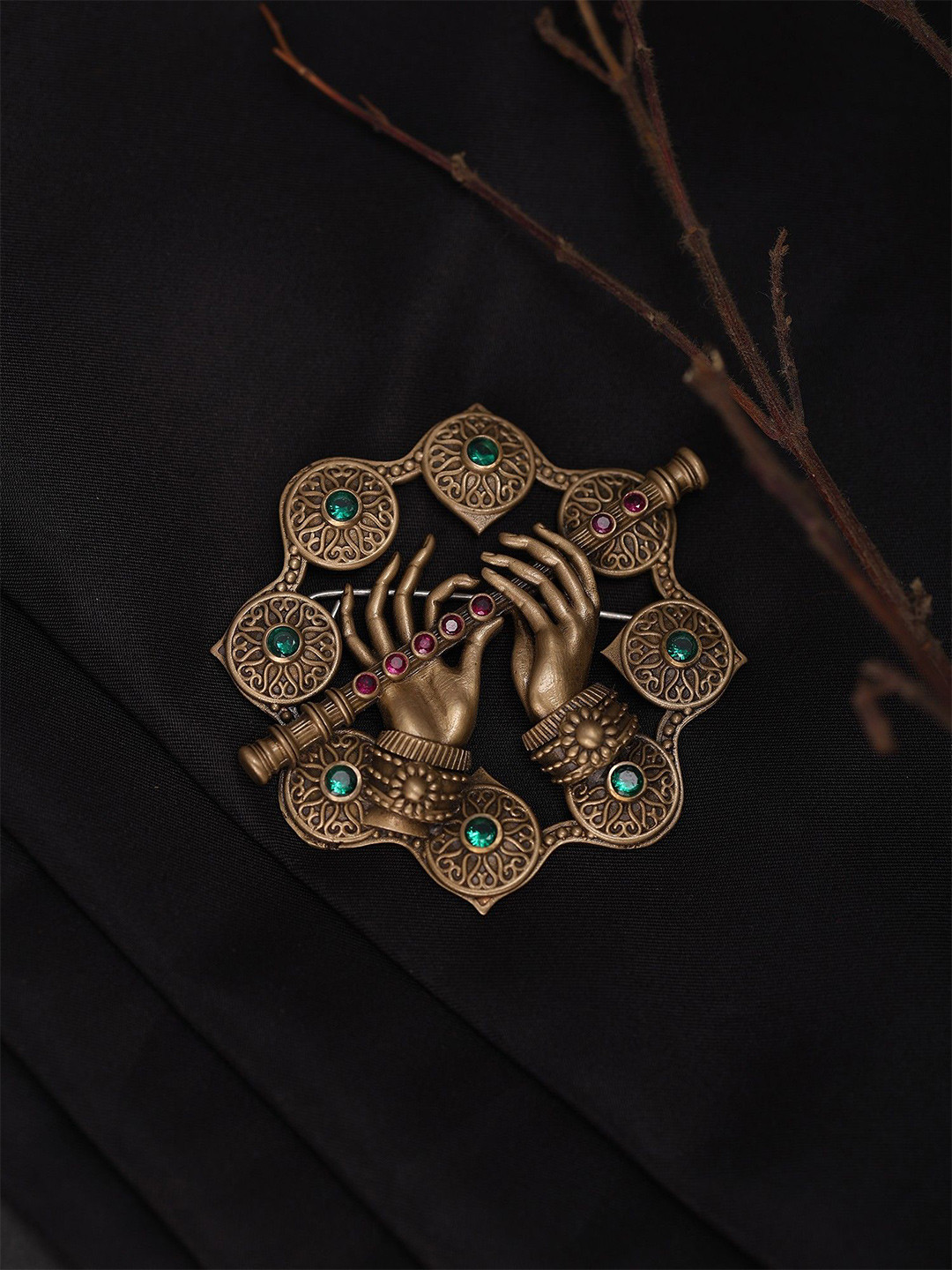 Exotic India Stone Studded Krishna Murli Brooch