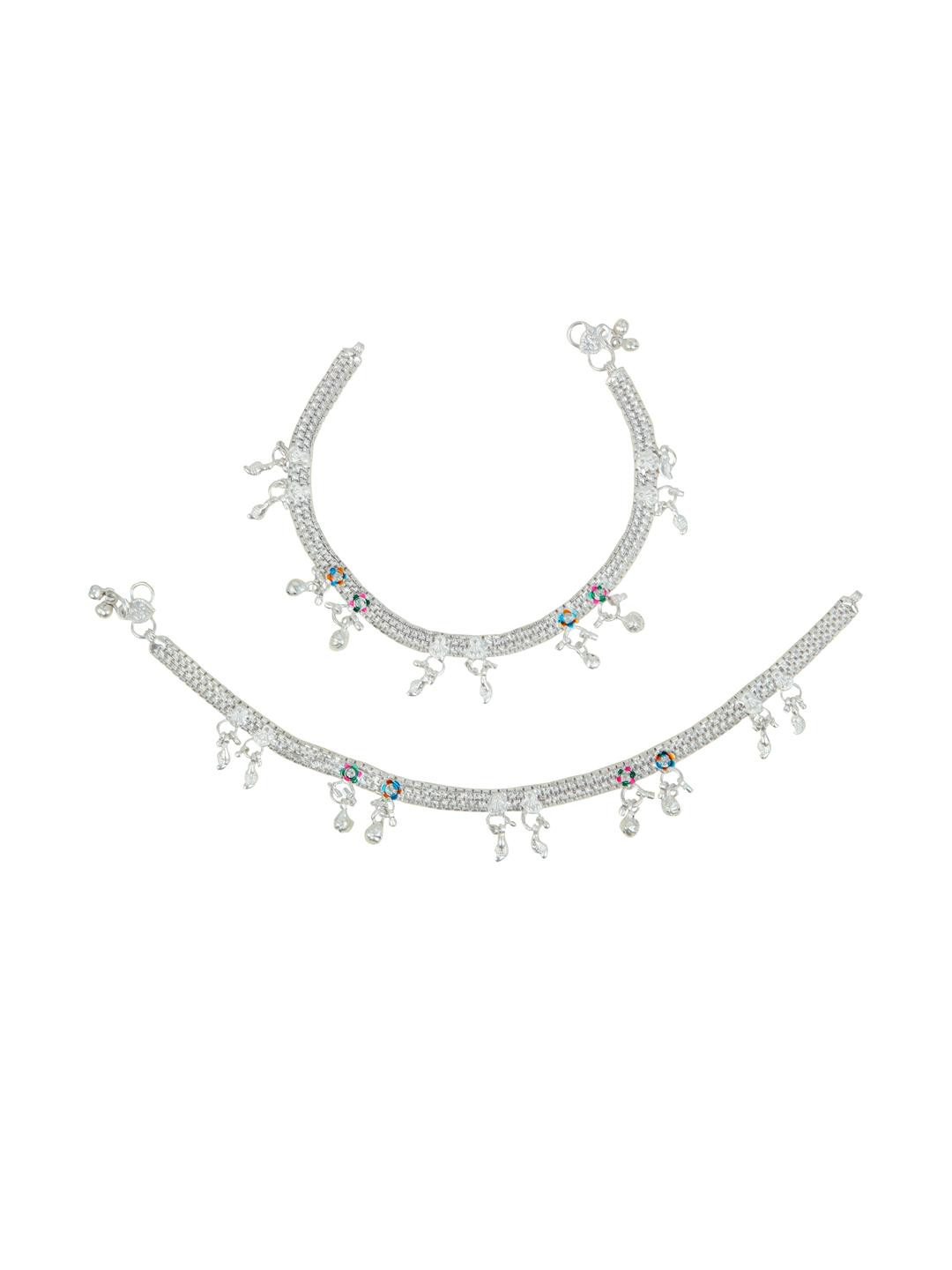 CHARMS Women Silver-Toned Anklet with Artificial Stones And Beads for Ethnic Wear