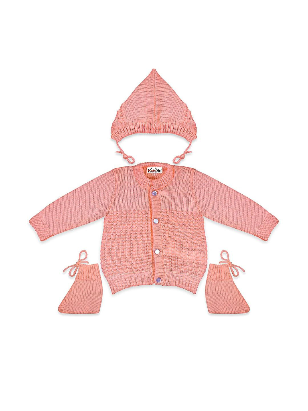 KIDSKA Kids Woolen Sweater with Cap & Booties