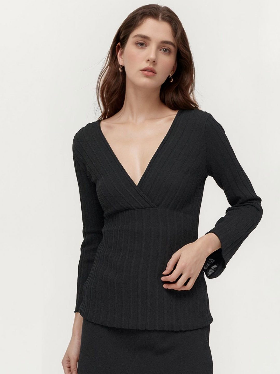 Outzidr Women V Neck Bell Sleeves Wrap Top